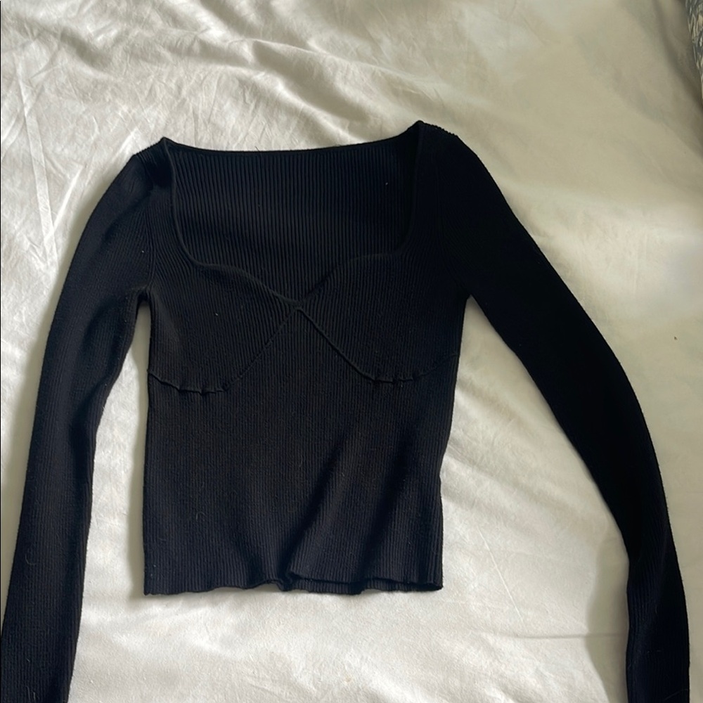 Ribbed Black Long Sleeve Top